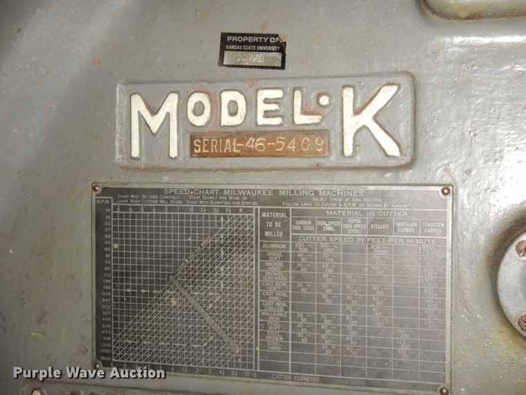 image for item KP9581 Milwaukee K  vertical milling machine