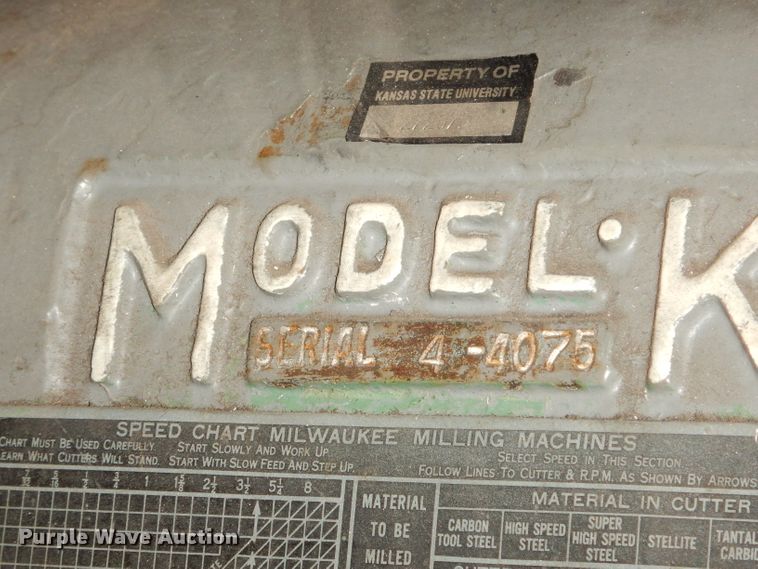 image for item KP9583 Milwaukee K  horizontal milling machine