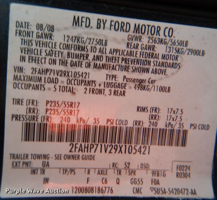 image for item KV9490 2009 Ford Crown Victoria Police Interceptor