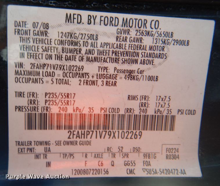 image for item KV9491 2009 Ford Crown Victoria Police Interceptor