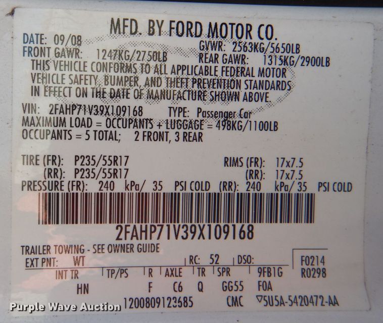 image for item KV9492 2009 Ford Crown Victoria Police Interceptor