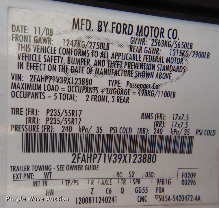 image for item KV9493 2009 Ford Crown Victoria Police Interceptor