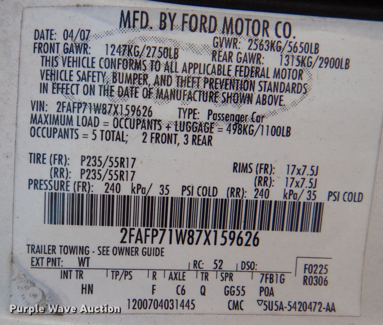 image for item KV9497 2007 Ford Crown Victoria Police Interceptor