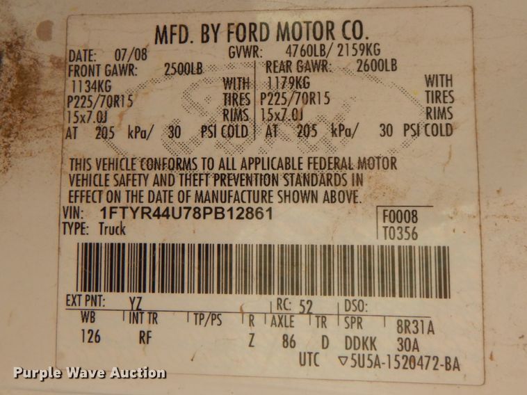 image for item KV9498 2008 Ford Ranger  SuperCab pickup truck