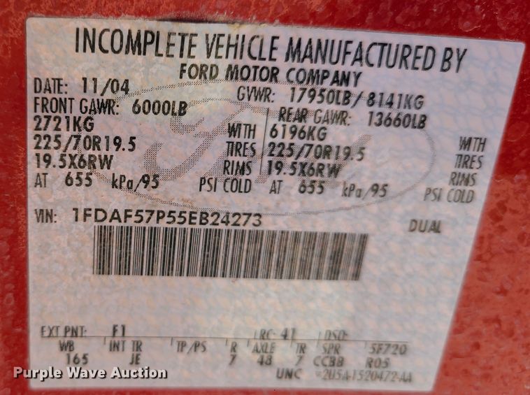 image for item L1266 2005 Ford F550 Super Duty  pumper fire truck