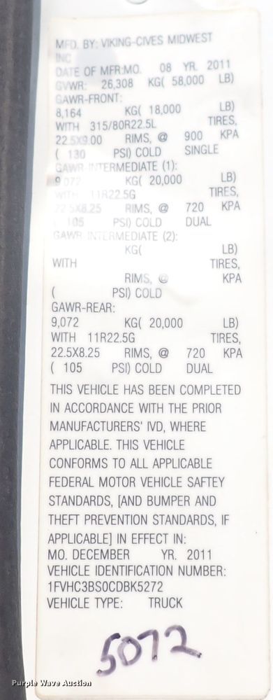 image for item DN2026 2012 Freightliner M2 106  dump truck