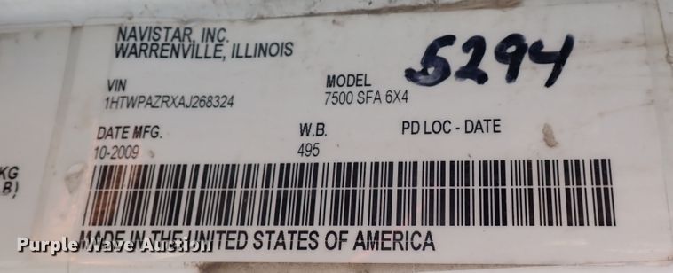 image for item DN2028 2010 International WorkStar 7500  dump truck