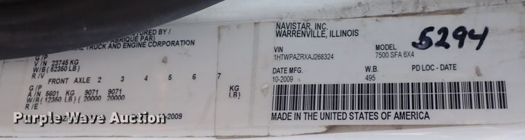 image for item DN2028 2010 International WorkStar 7500  dump truck