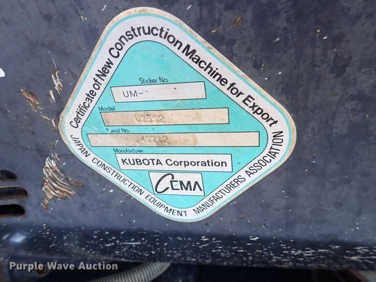image for item DN2038 2012 Kubota U35S2  mini excavator