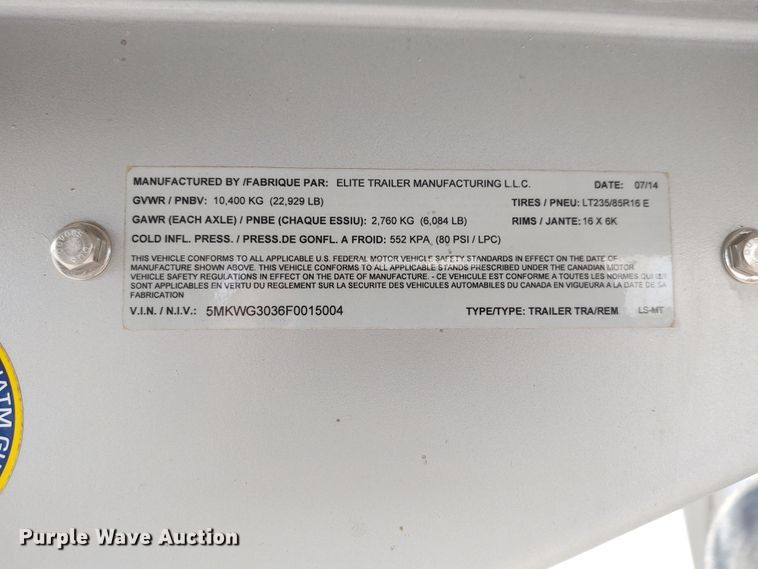 image for item DG3517 2015 Elite  livestock trailer