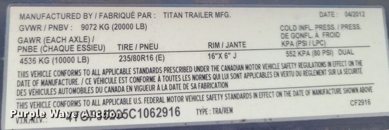 image for item DG3538 2012 Titan  equipment trailer
