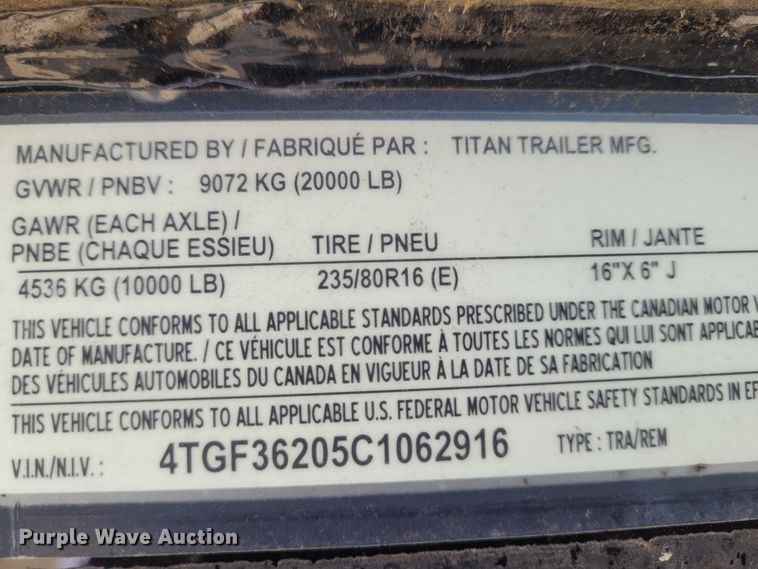 image for item DG3538 2012 Titan  equipment trailer