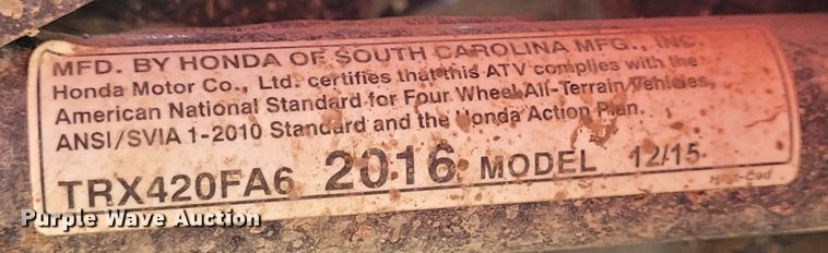 image for item DG3547 2016 Honda Rancher  ATV