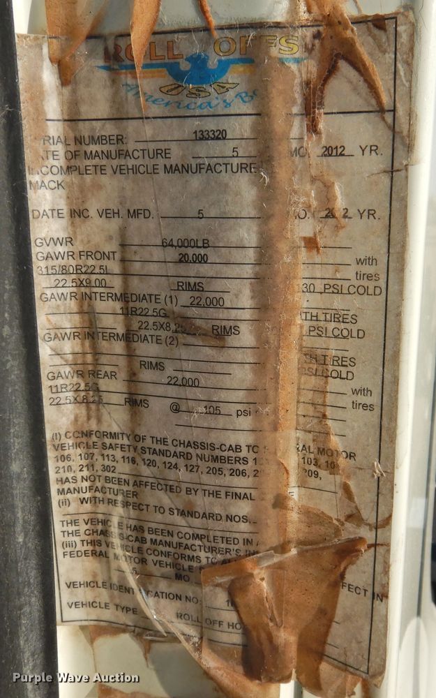 image for item DK2464 2013 Mack GU813  roll-off container truck