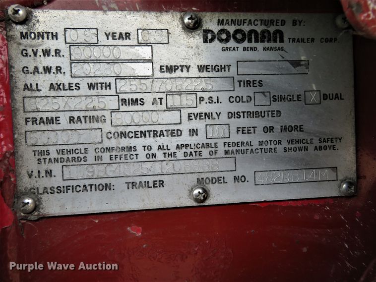 image for item FP9326 2004 Doonan 482DB14M  drop deck equipment trailer