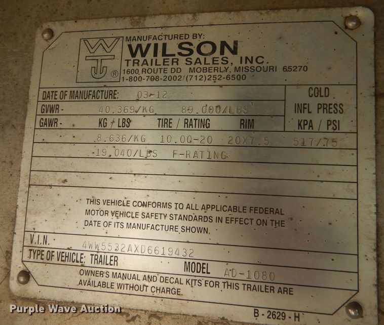 image for item HU9279 2013 Wilson AD 1080  drop deck trailer