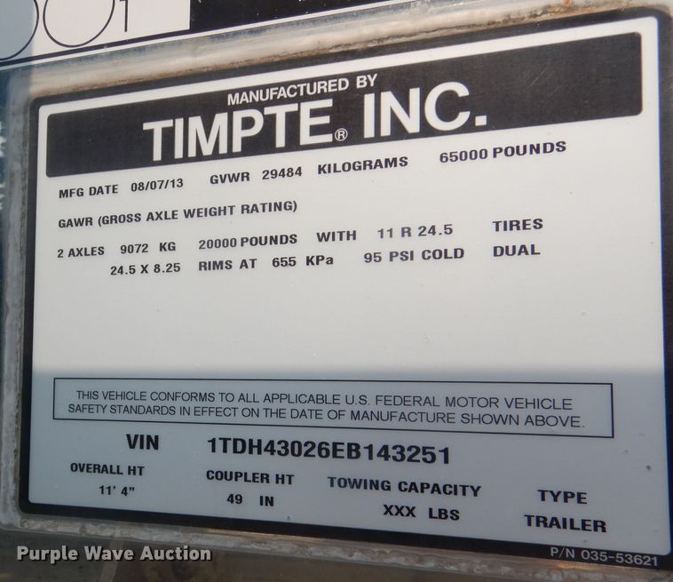 image for item HU9280 2014 Timpte 4328  grain trailer