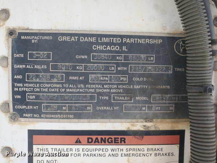 image for item KK9204 2003 Great Dane 7811TZ-1A 53  refrigerated van trailer