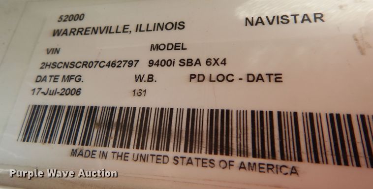 image for item KU9214 2007 International 9400i  semi truck