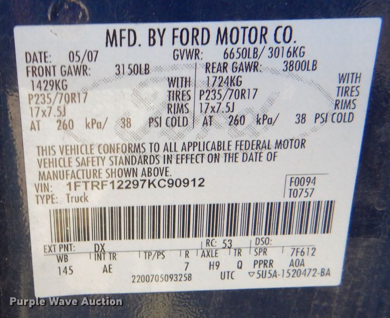 image for item DL3042 2007 Ford F150 XL  pickup truck