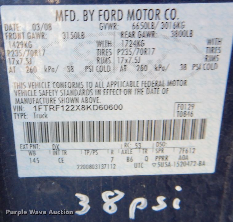 image for item DL3050 2008 Ford F150 XL  pickup truck