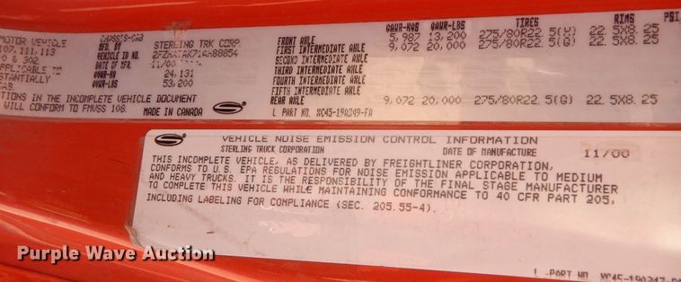 image for item DL3052 2001 Sterling LT7501  dump truck