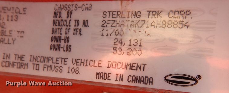 image for item DL3052 2001 Sterling LT7501  dump truck