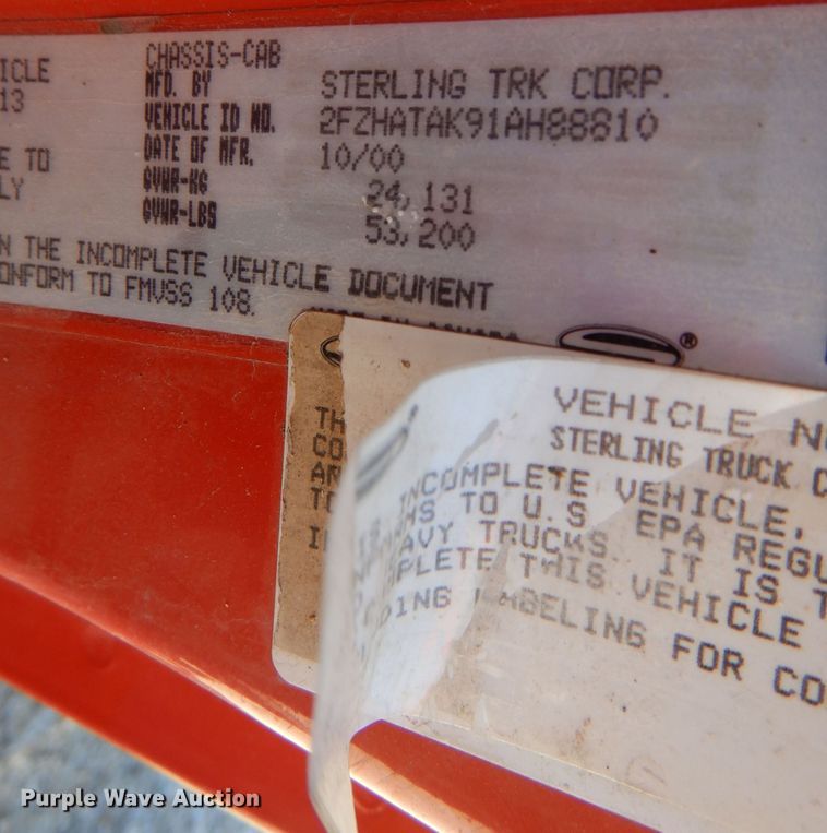 image for item DL3054 2001 Sterling LT7500  dump truck