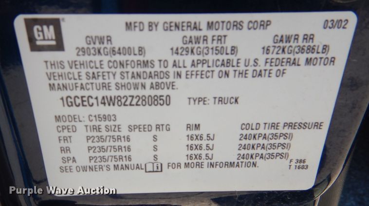 image for item DL3064 2002 Chevrolet Silverado 1500  pickup truck