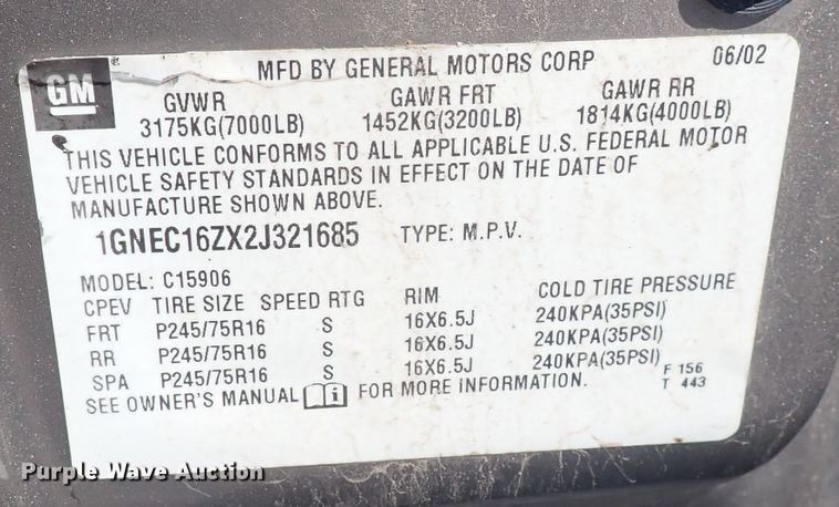 image for item DN2062 2002 Chevrolet Suburban 1500  SUV