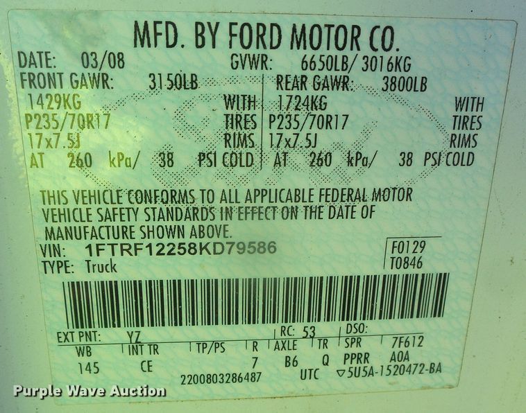 image for item GP9499 2008 Ford F150 XL  pickup truck