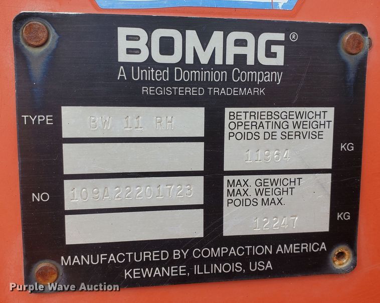 image for item KK9238 2000 Bomag BW11RH  pneumatic roller