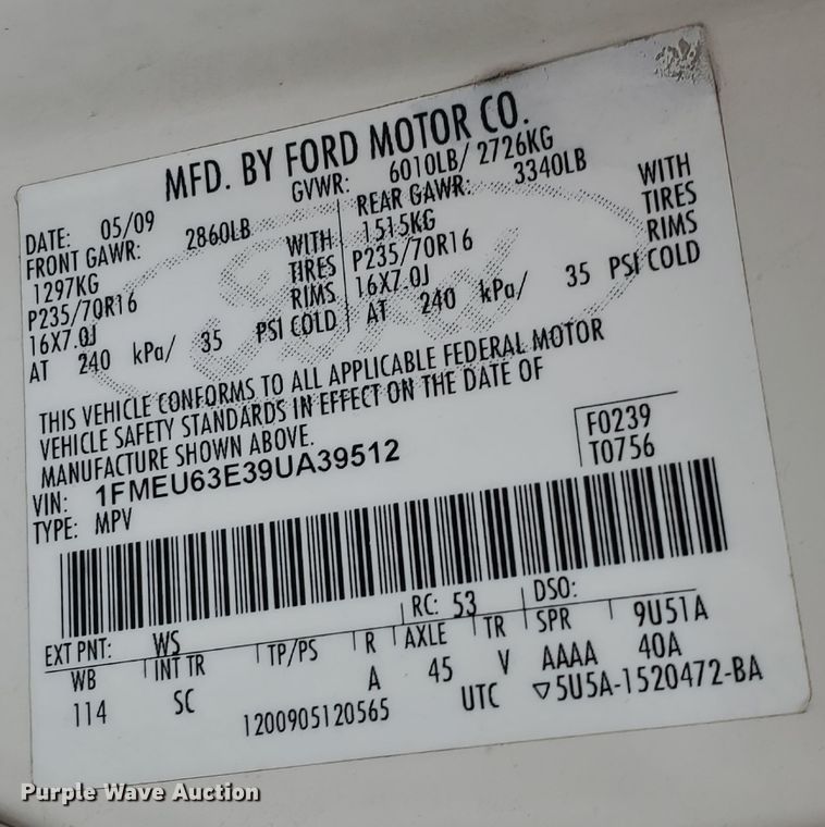 image for item KK9244 2009 Ford Explorer XLT  SUV