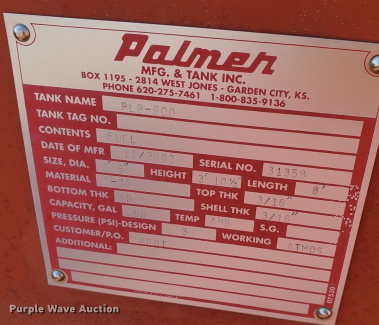 image for item KK9264 2002 Palmer PLB600  fuel trailer