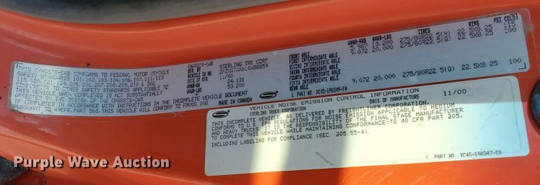 image for item KK9272 2001 Sterling LT7501  dump truck