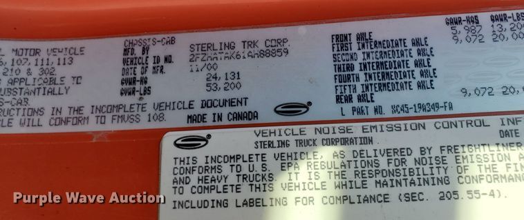 image for item KK9272 2001 Sterling LT7501  dump truck