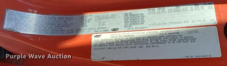 image for item KK9273 2001 Sterling LT7501  dump truck