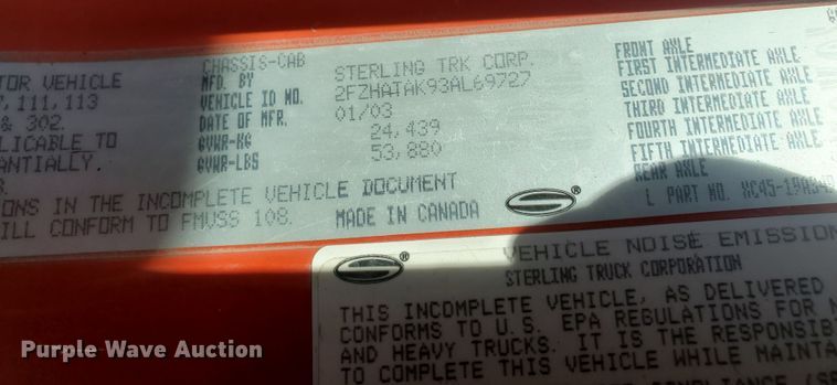 image for item KK9273 2001 Sterling LT7501  dump truck