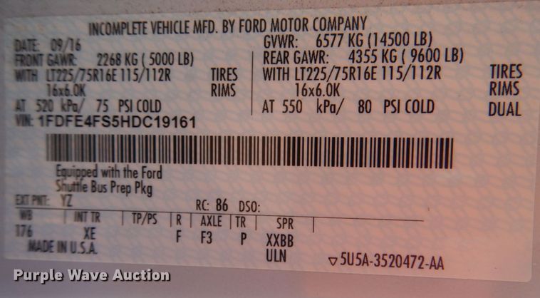image for item DG1786 2017 Ford E450  shuttle bus