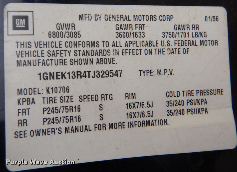 image for item DG1833 1996 Chevrolet Tahoe  SUV