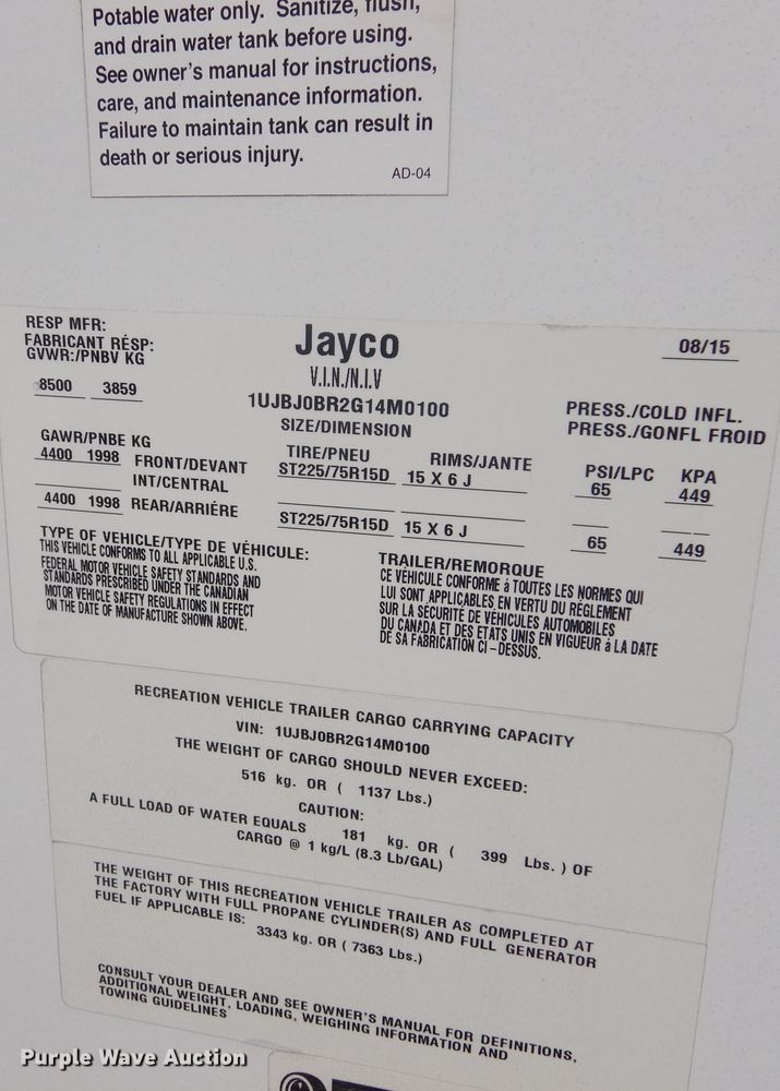 image for item DL6320 2016 Jayco White Hawk  camper