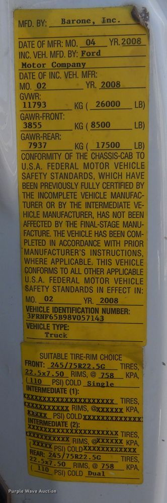 image for item DL6330 2008 Ford F650 Super Duty XLT  truck cab and chassis