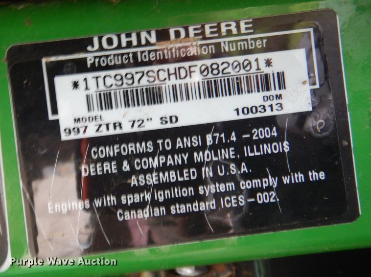 image for item DY9691 John Deere 997  ZTR lawn mower