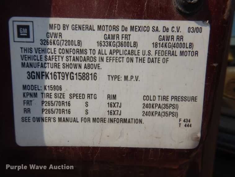 image for item HU9281 2000 Chevrolet Suburban 1500  SUV