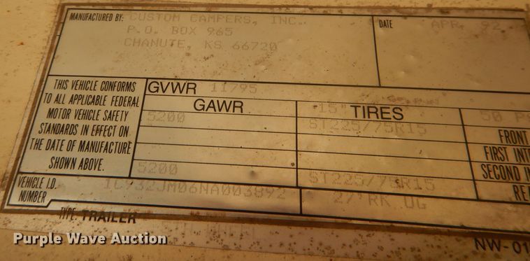 image for item HU9287 1992 Custom Campers Hitchhiker II  camper