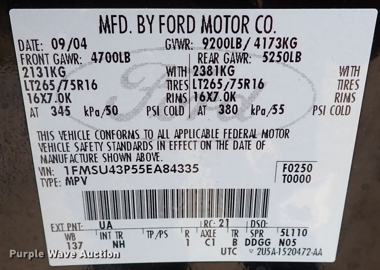 image for item IN9676 2005 Ford Excursion Limited  SUV