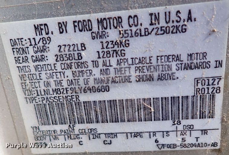 image for item IN9703 1990 Lincoln Town Car