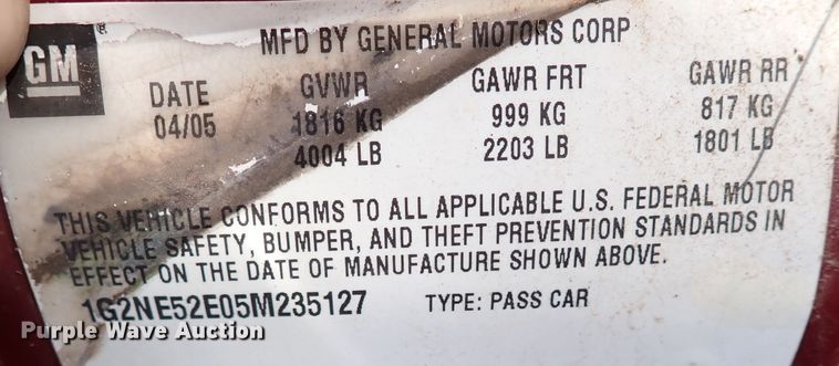 image for item IN9704 2005 Pontiac Grand AM