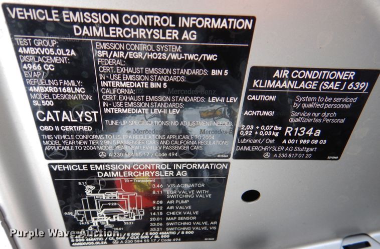 image for item IR9163 2004 Mercedes Benz SL500  convertible