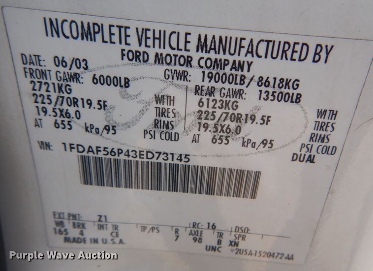 image for item JG9105 2003 Ford F550 Super Duty XL  utility / service truck